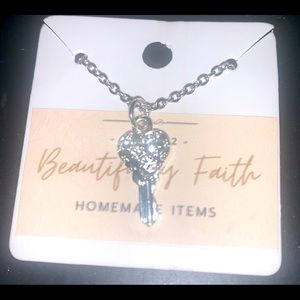 Key charm rhinestone necklace